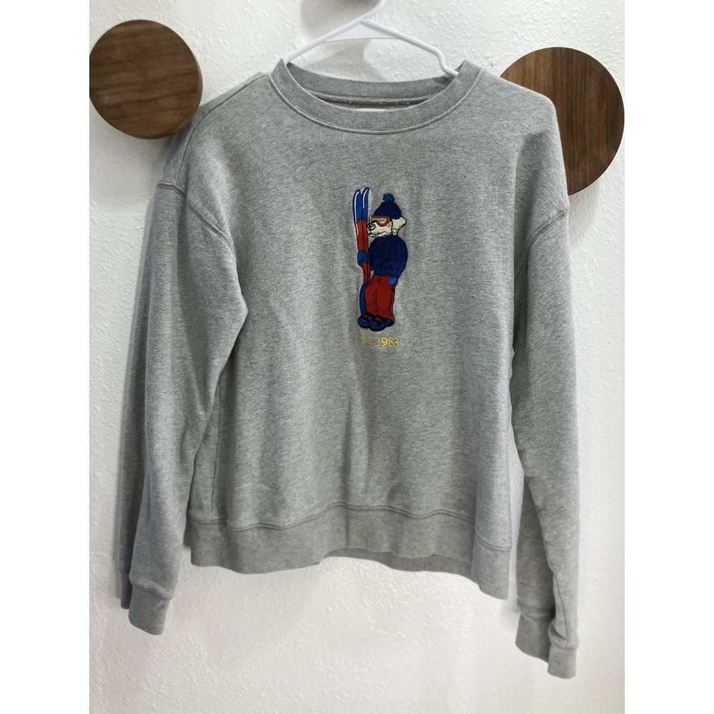 Crewcuts J Crew Sweatshirt Kids XL 12-14 Gray Embroidered Ski Dog Crew Pullover‎
